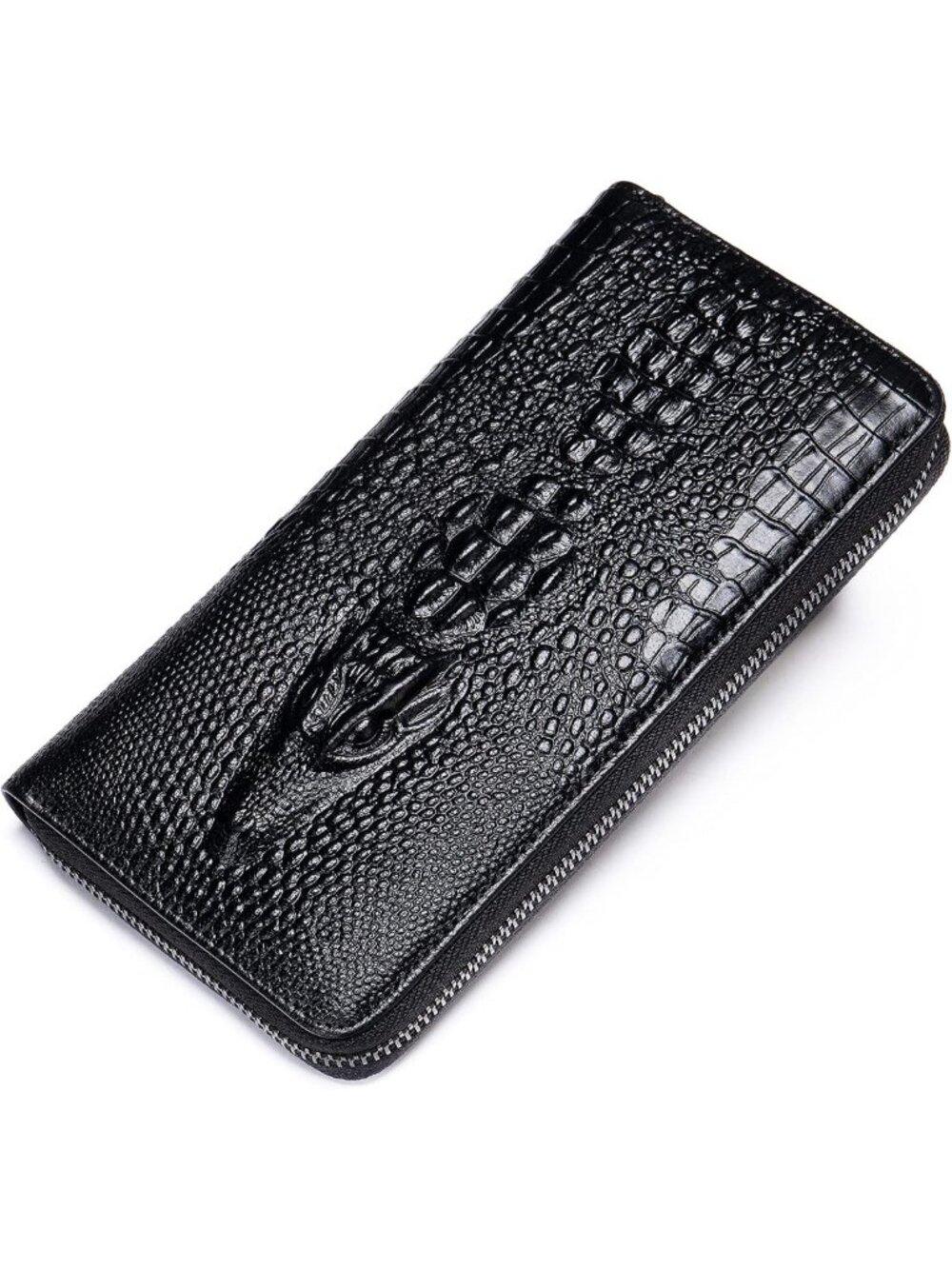 Stylish Croco Embossed Real Leather Long Wallet for Men - Checkbook Purse